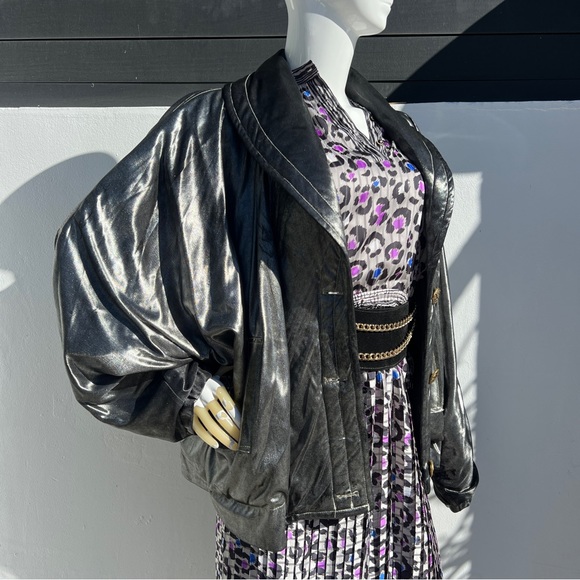 80s Metallic Button Up Bomber Jacket - Picture 16 of 16